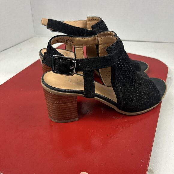 Franco Sarto Women's 6.5 Open Toe Slingback Ankle Strap Block Heel Sandal Suede - Picture 2 of 8